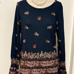 Lucky Brand Floral Print Navy Top